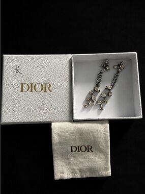 Dior Silver Crystal 'J'Adior' Drop Earrings